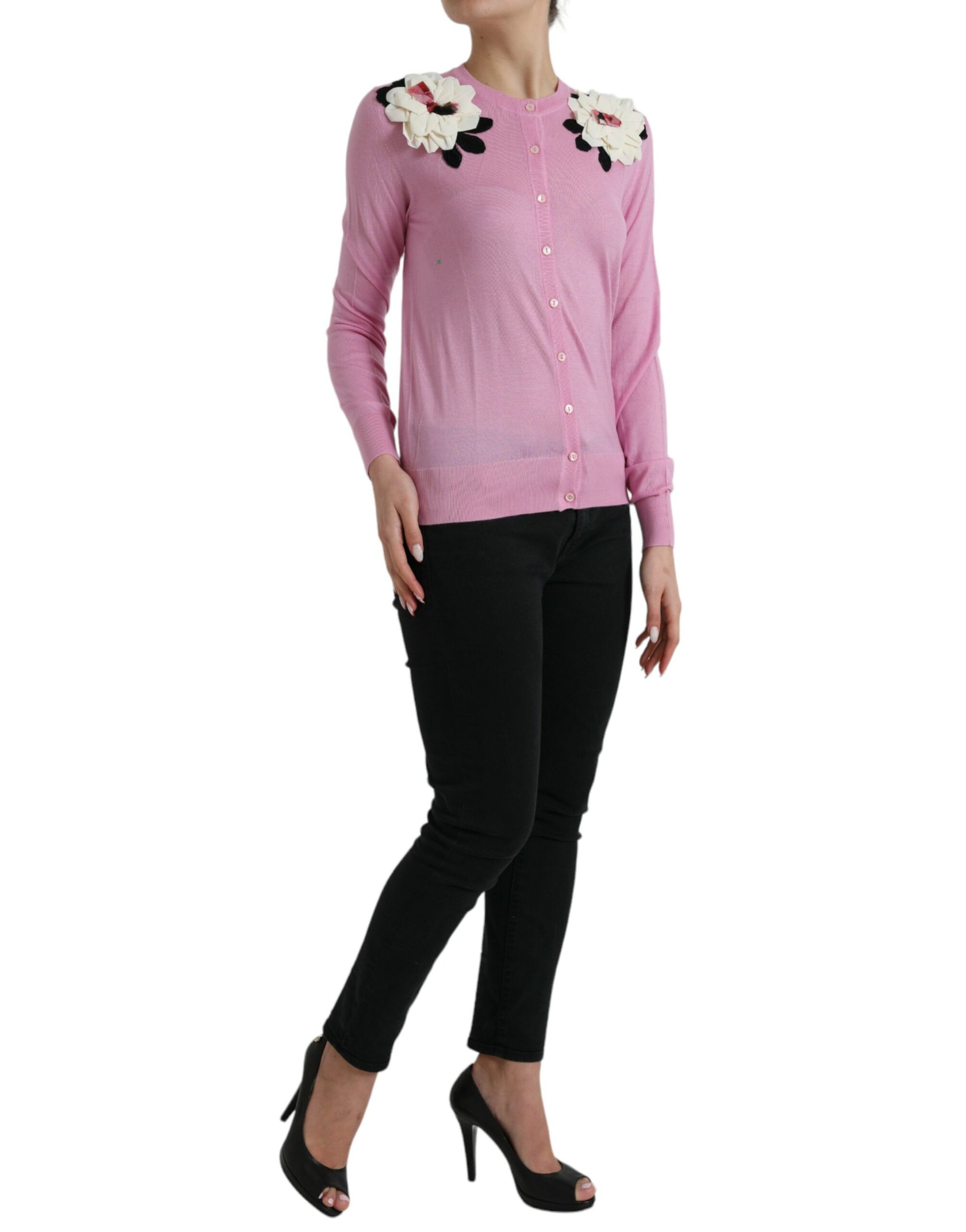 Elegant Cashmere Silk Pink Cardigan