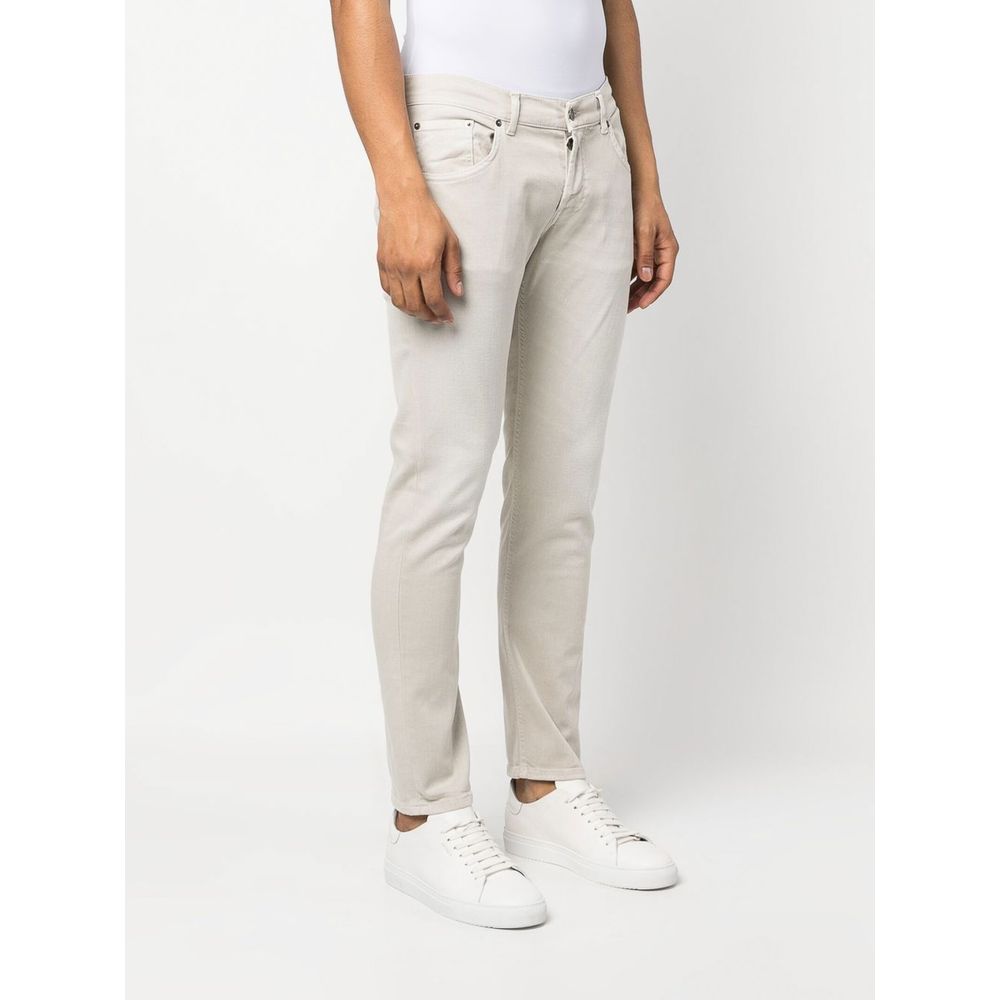 Cream-Colored Cotton Blend Trousers