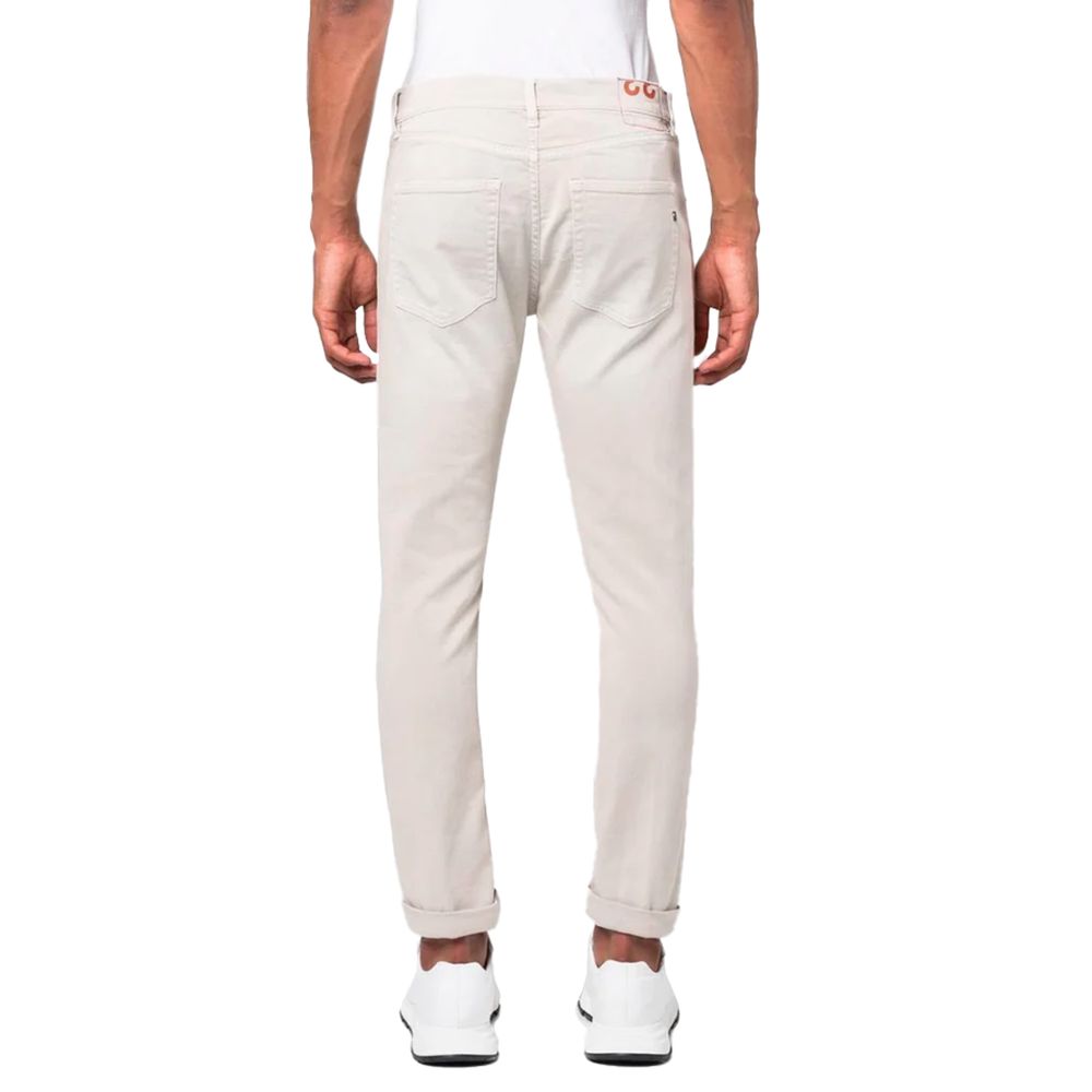 Cream White Stretch Cotton Trousers