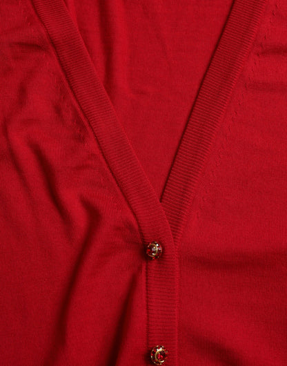 Elegant Red V-Neck Wool Cardigan