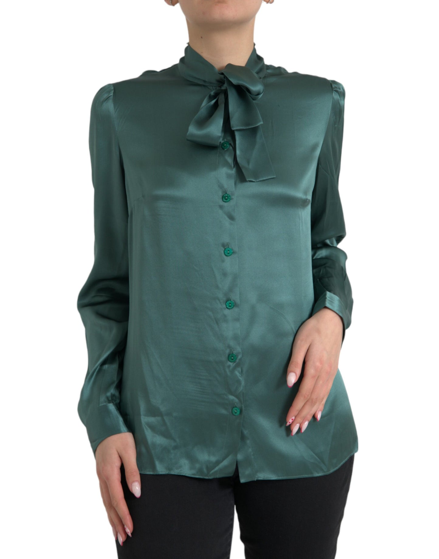 Elegant Dark Green Silk Blouse Top