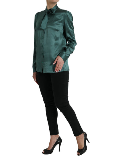 Elegant Dark Green Silk Blouse Top