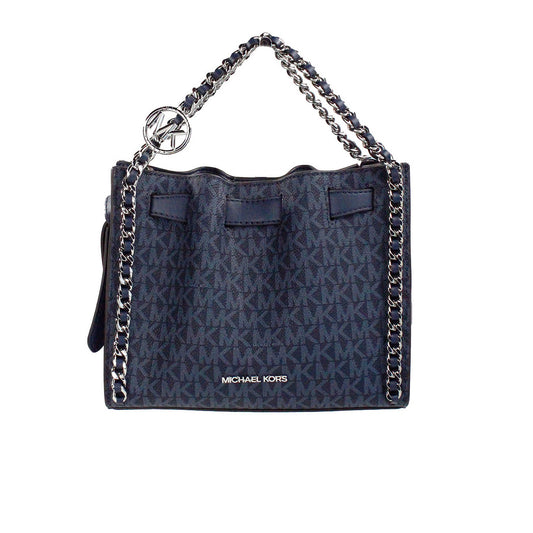 Mina Small Belted Navy Signature PVC Chain Inlay Crossbody Bag