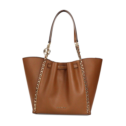 Mina Large Luggage Leather Belted Chain Inlay Tote Bag