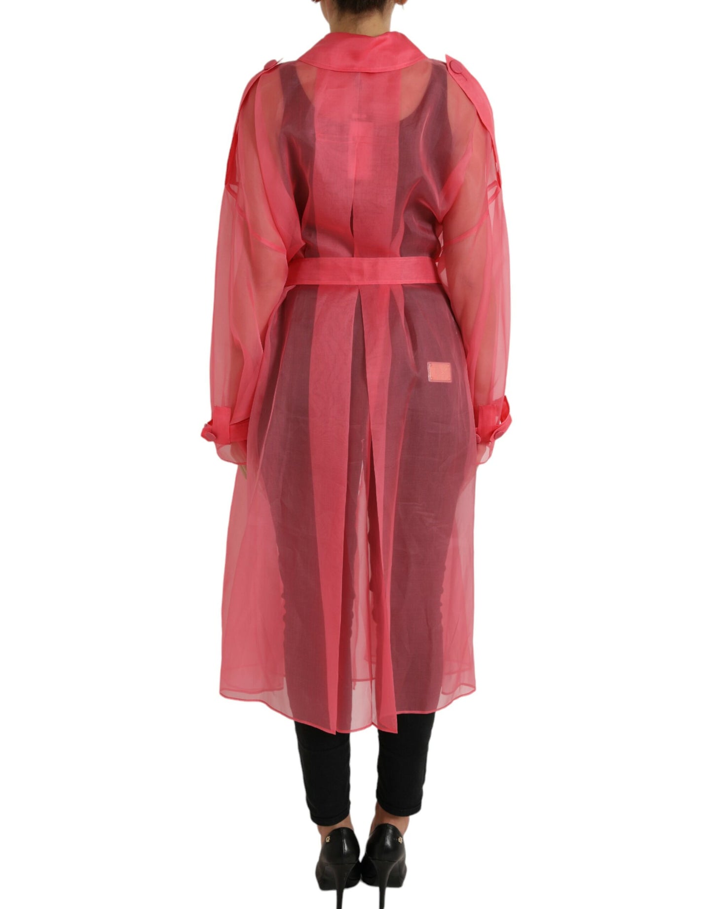 Elegant Pink Silk Long Jacket