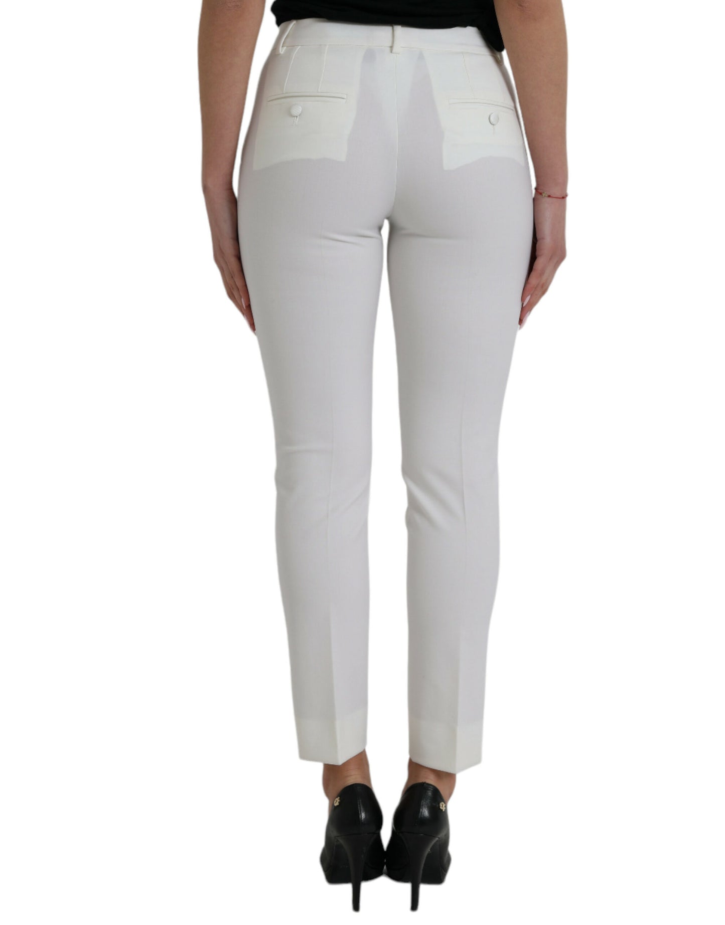 Elegant White Mid-Waist Tapered Pants