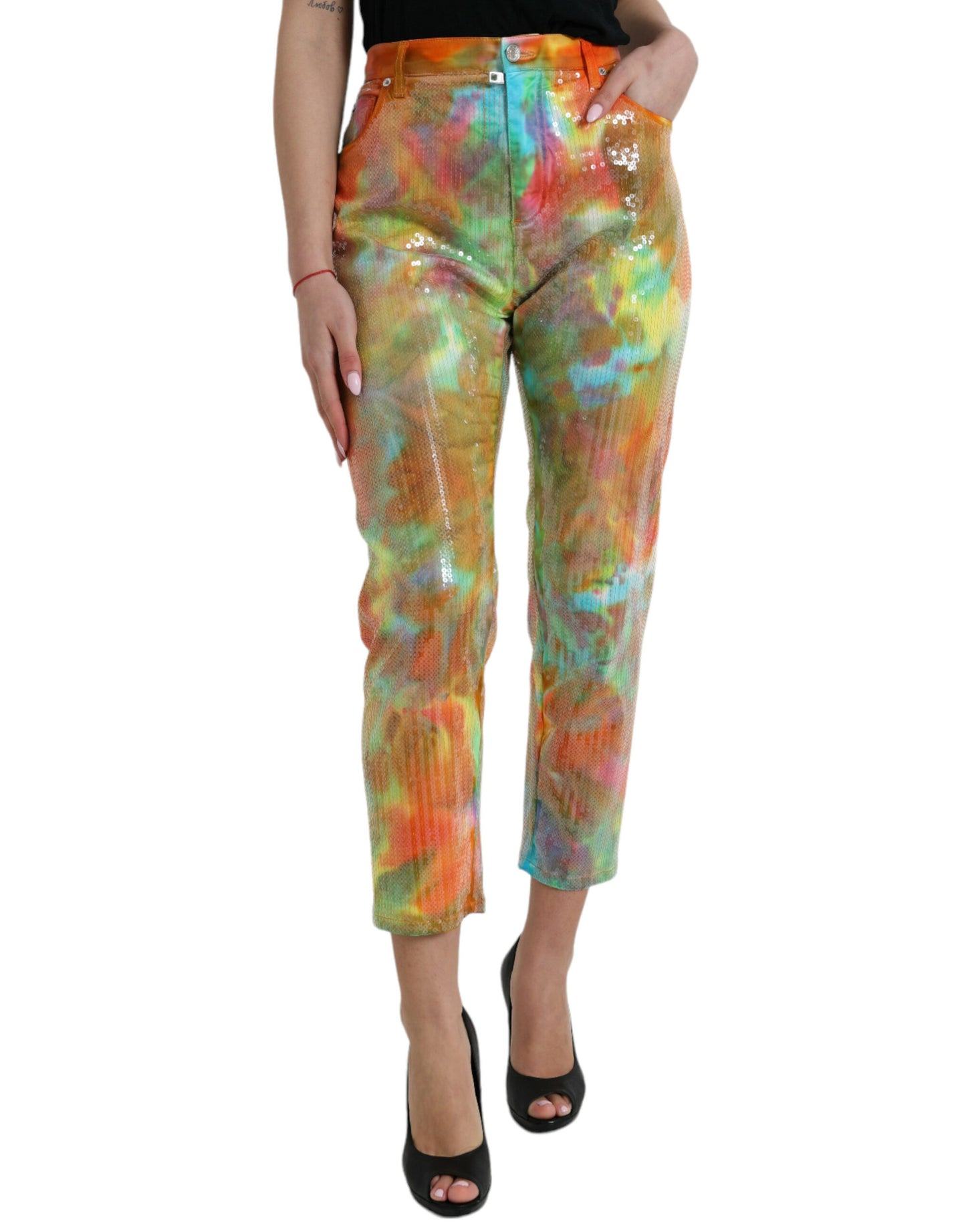 Multicolor High Waist Cropped Pants