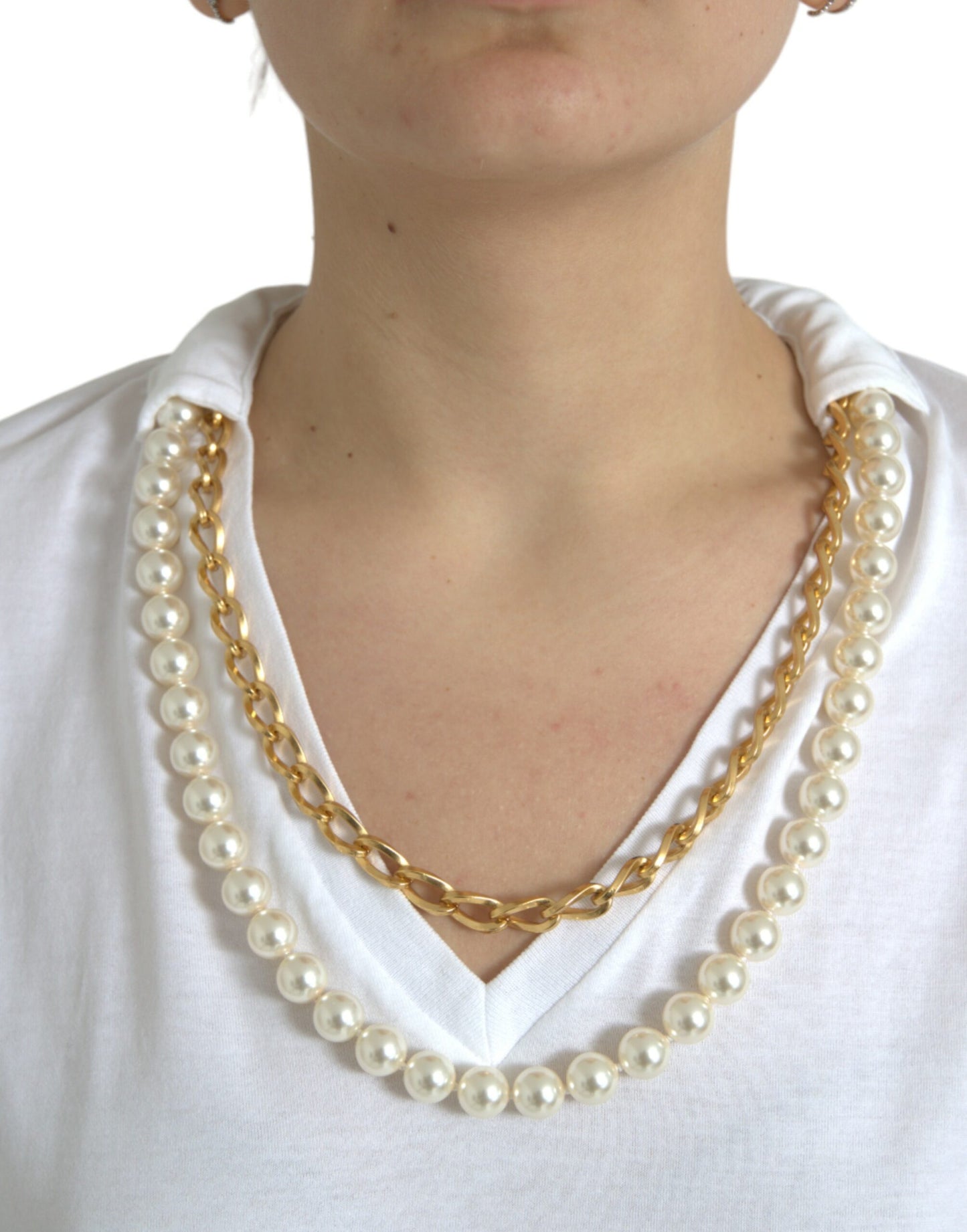 Elegant White Cotton Tee with Necklace Detail