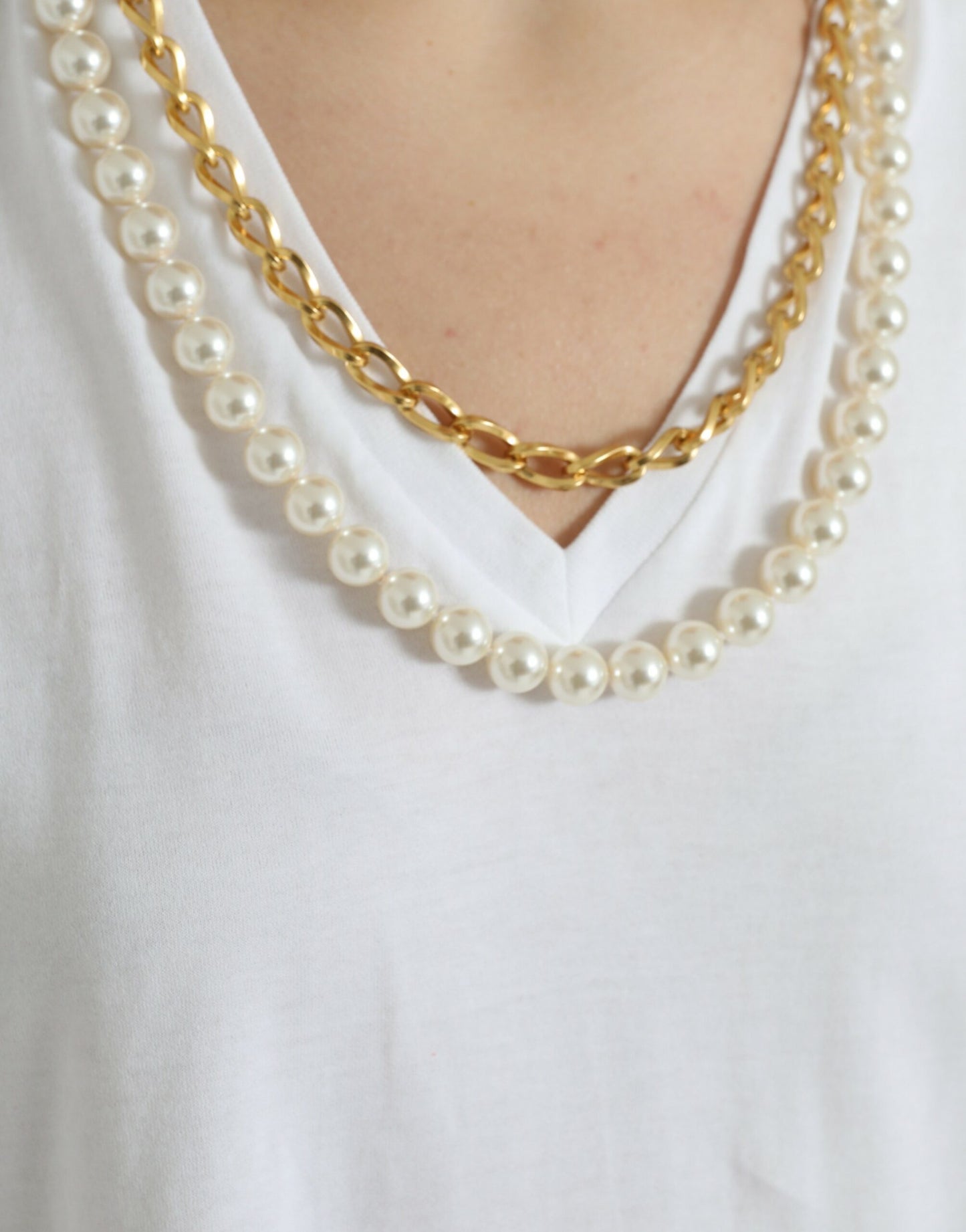 Elegant White Cotton Tee with Necklace Detail