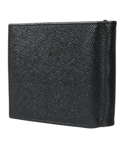 Black Calf Leather Bifold Logo Plaque Card Holder Wallet