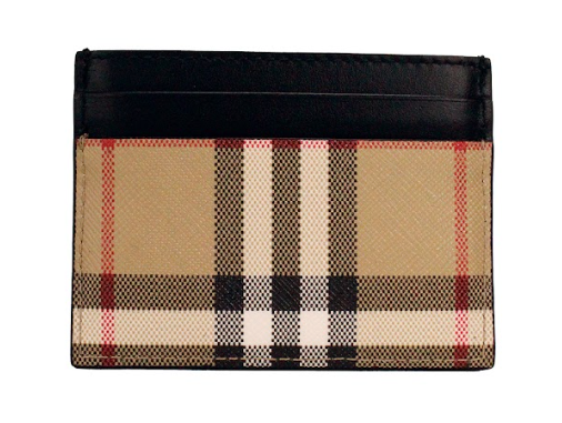 Sandon Black Canvas Check Printed Leather Slim Card Case Wallet