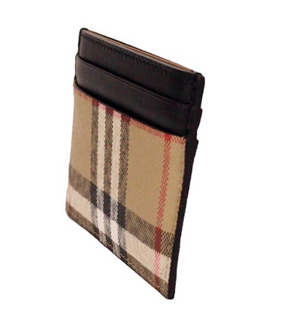 Sandon Black Canvas Check Printed Leather Slim Card Case Wallet