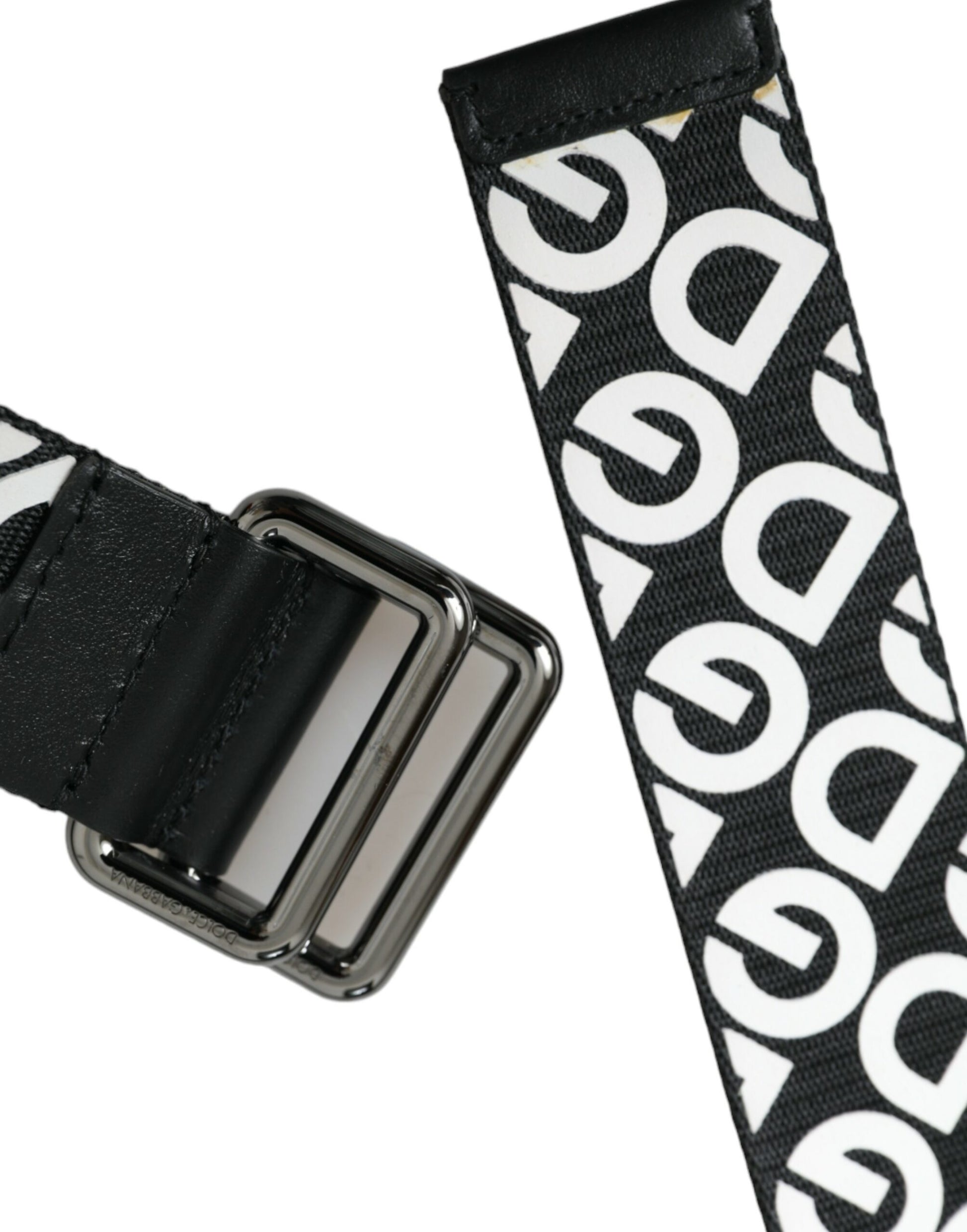 Black Leather Silver Buckle Canvas Belt