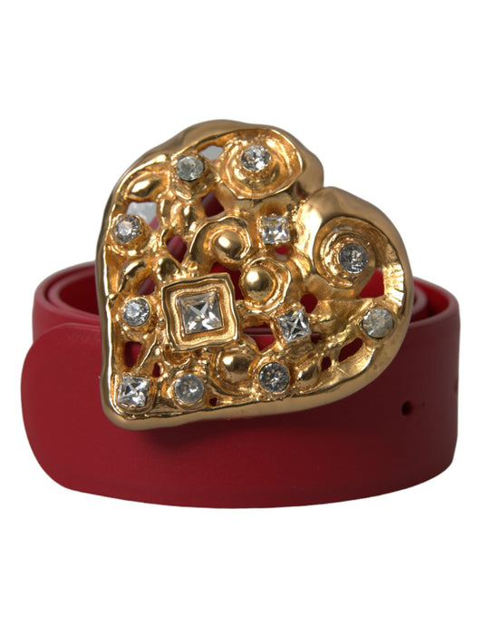 Red Leather Gold Heart Metal Buckle Belt