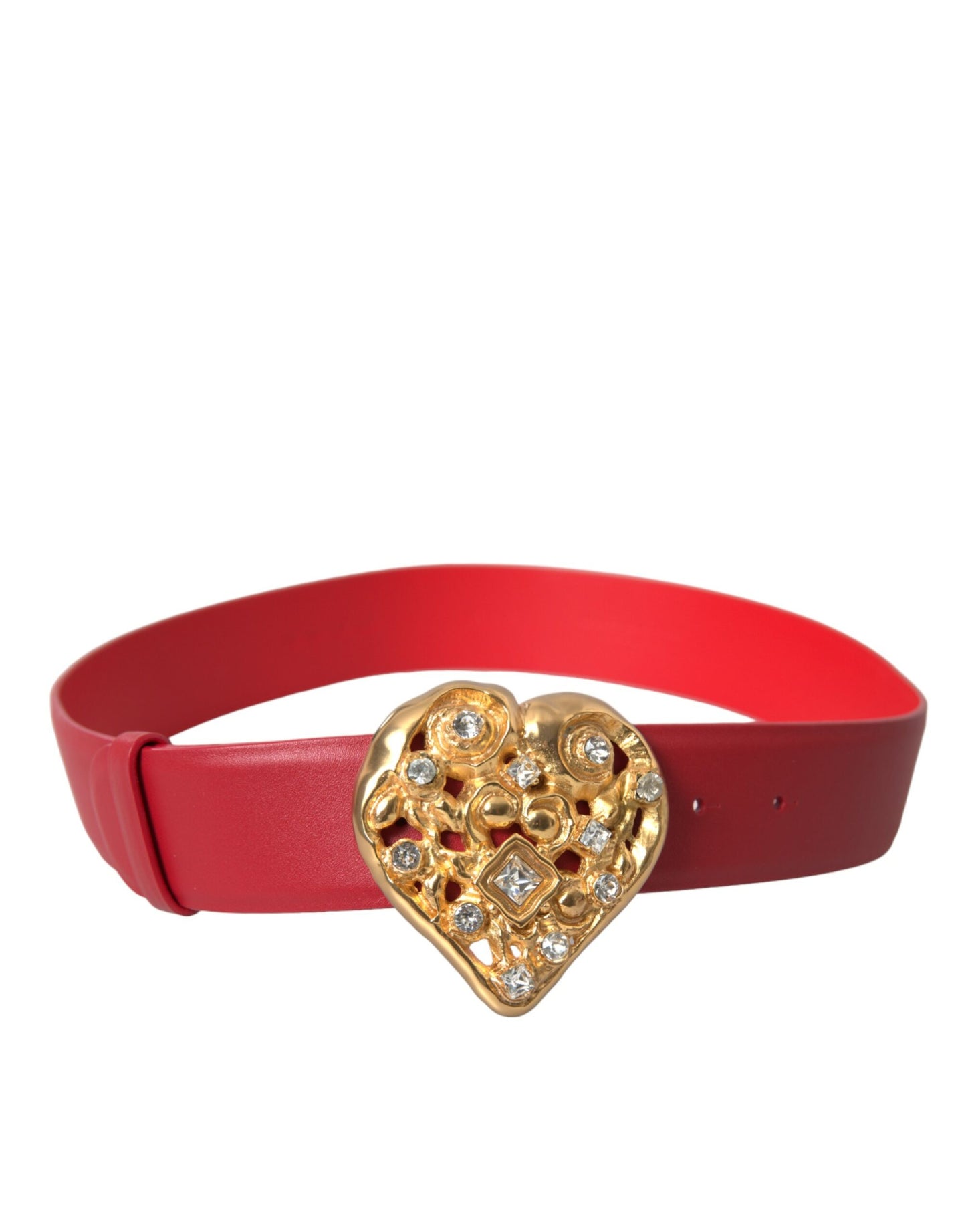 Red Leather Gold Heart Metal Buckle Belt