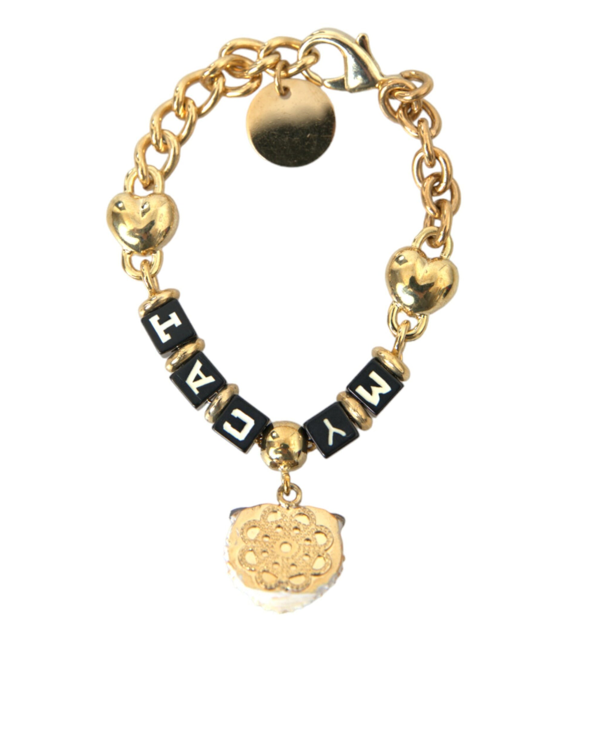 Gold Tone Brass Chain MY CAT Heart Bracelet