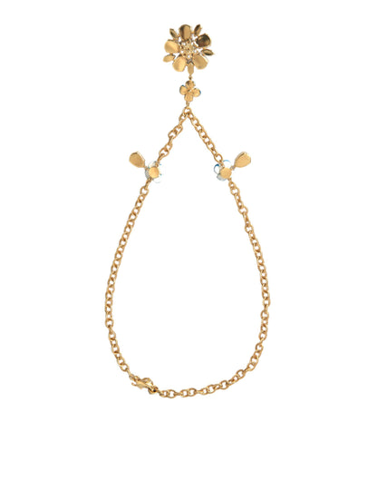 Gold Brass Chain Crystal Floral Pendant Charm Necklace