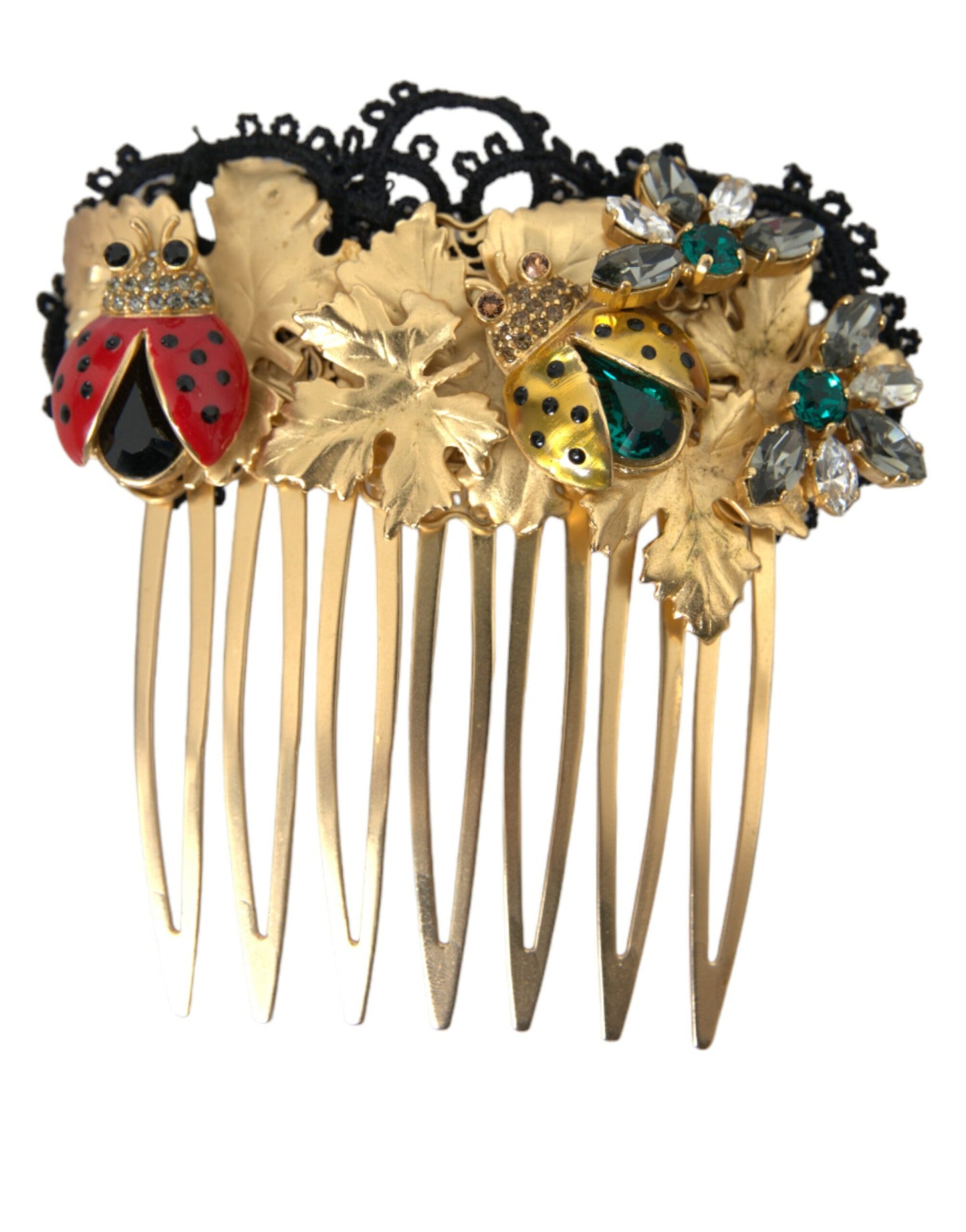 Gold Brass Crystal Lady Bug Women Hair Comb