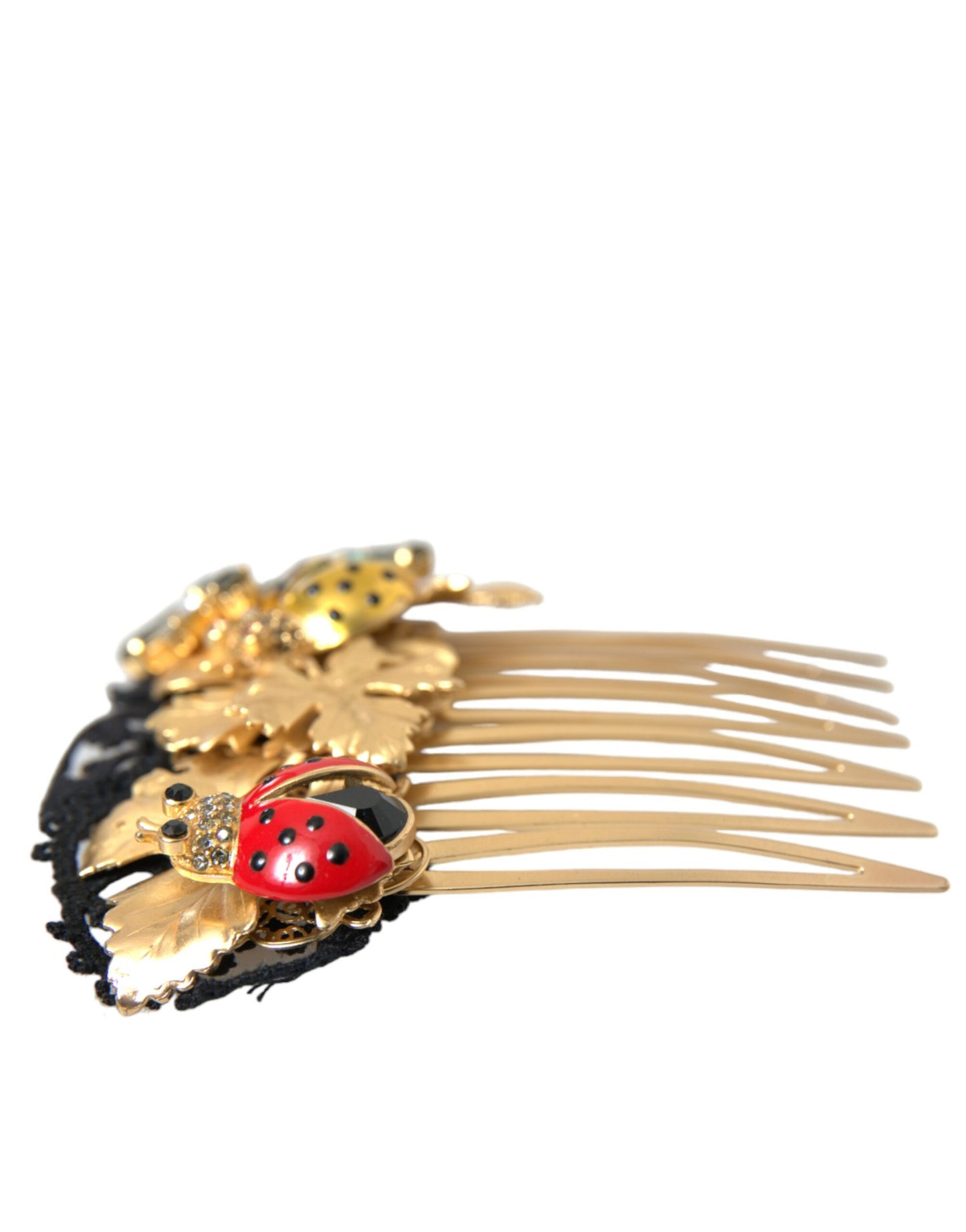 Gold Brass Crystal Lady Bug Women Hair Comb