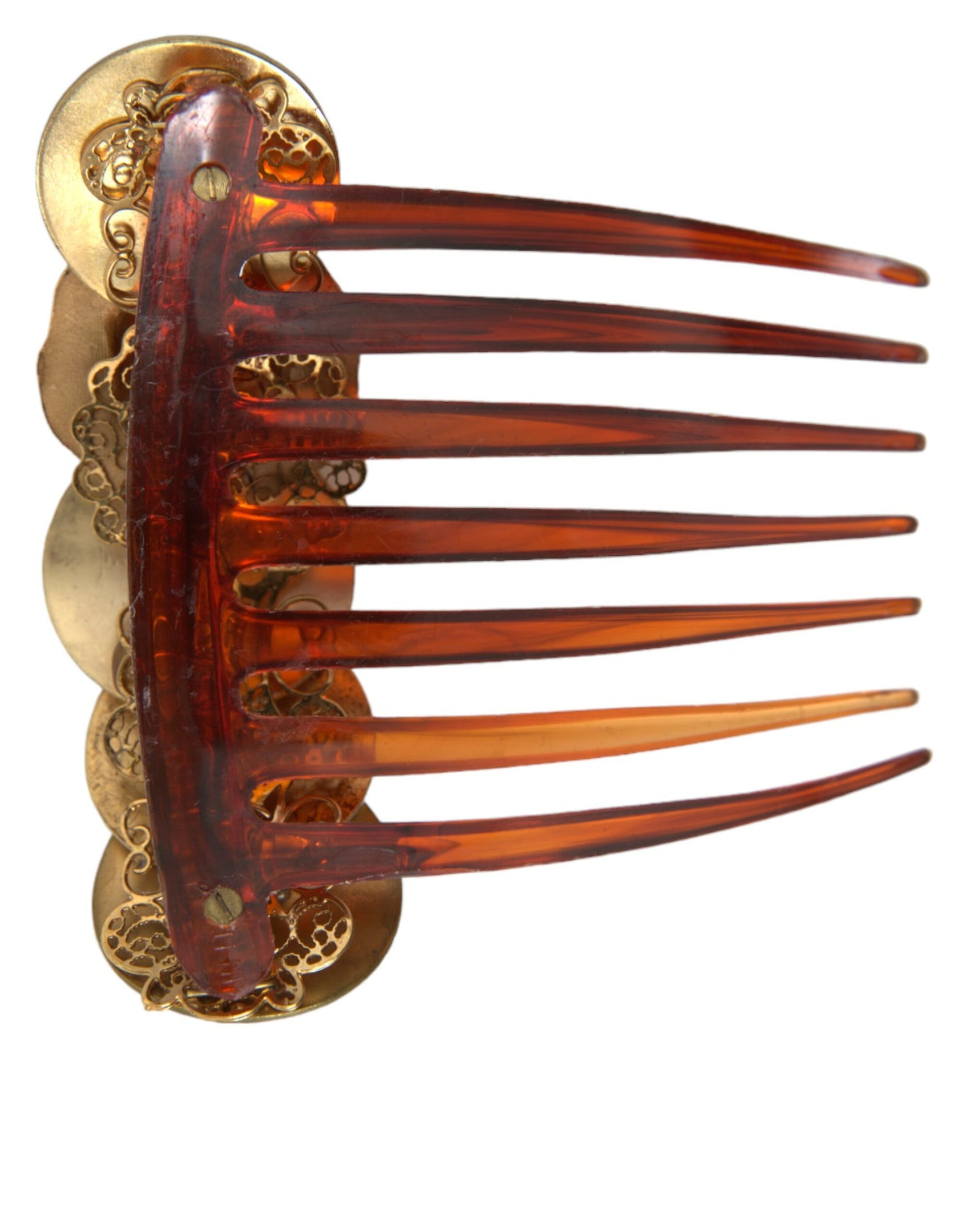 Gold Tone Brass Coins Plastic Women Hair Comb