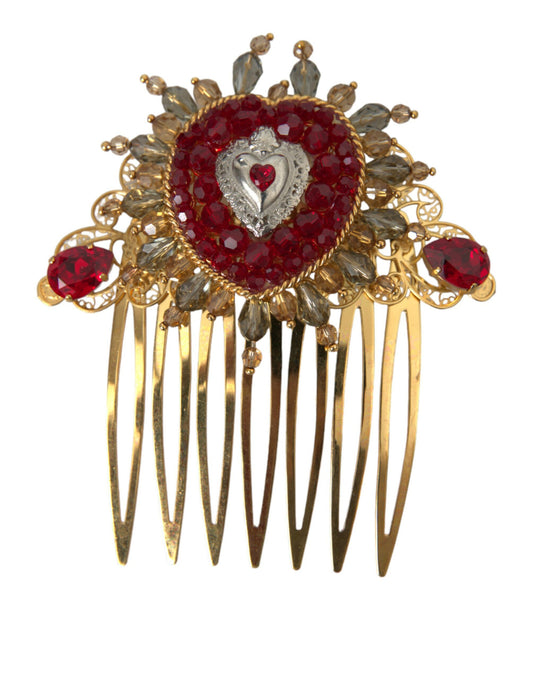 Gold Brass Crystal Heart Women Hair Comb