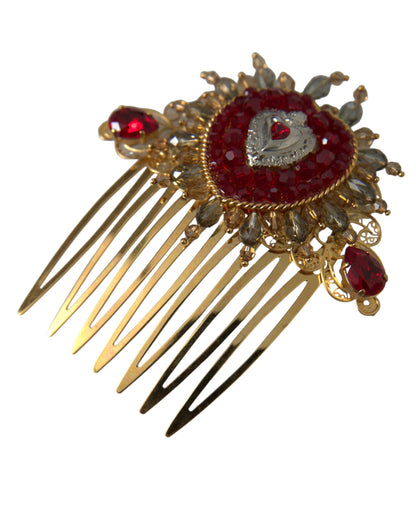 Gold Brass Crystal Heart Women Hair Comb