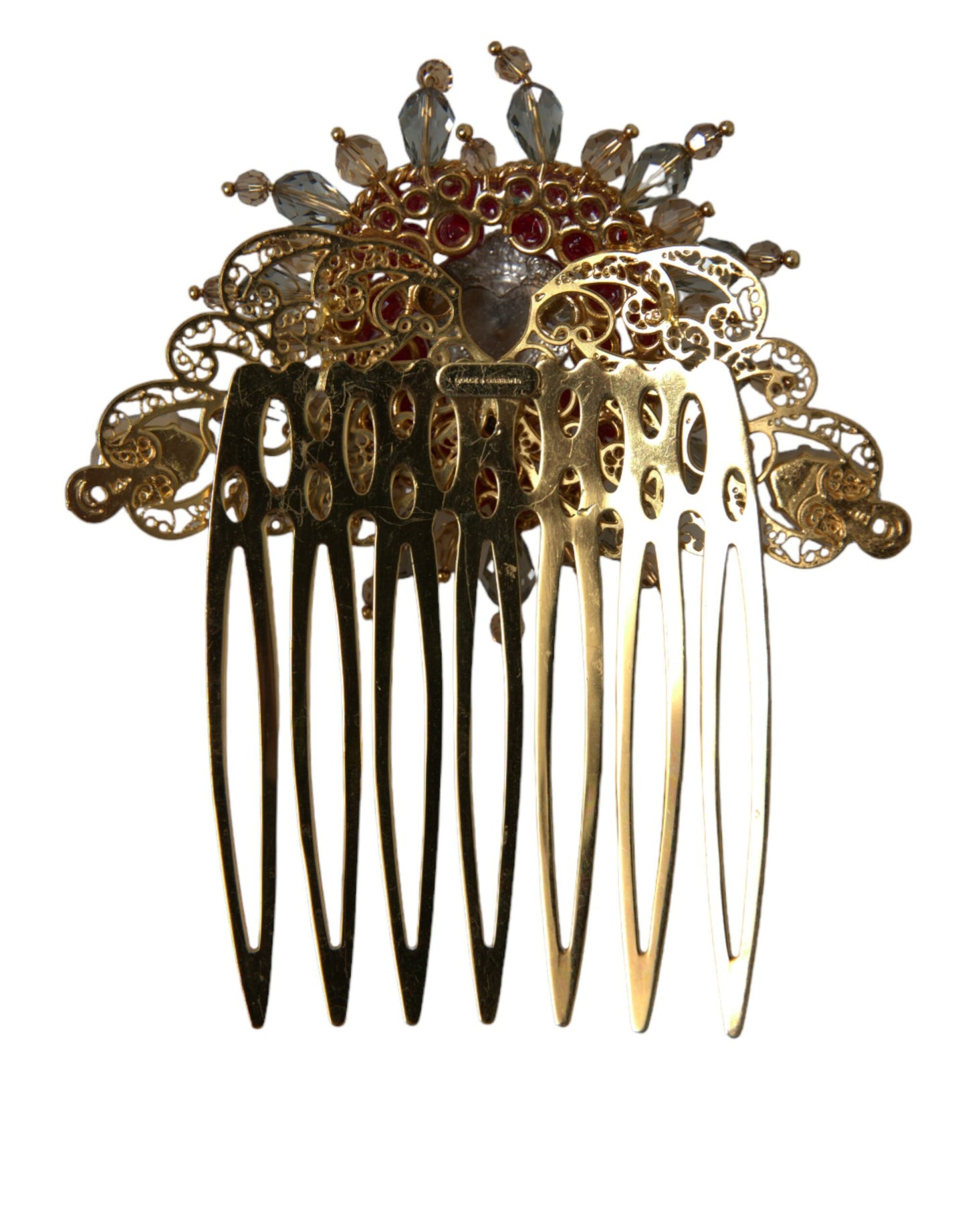 Gold Brass Crystal Heart Women Hair Comb