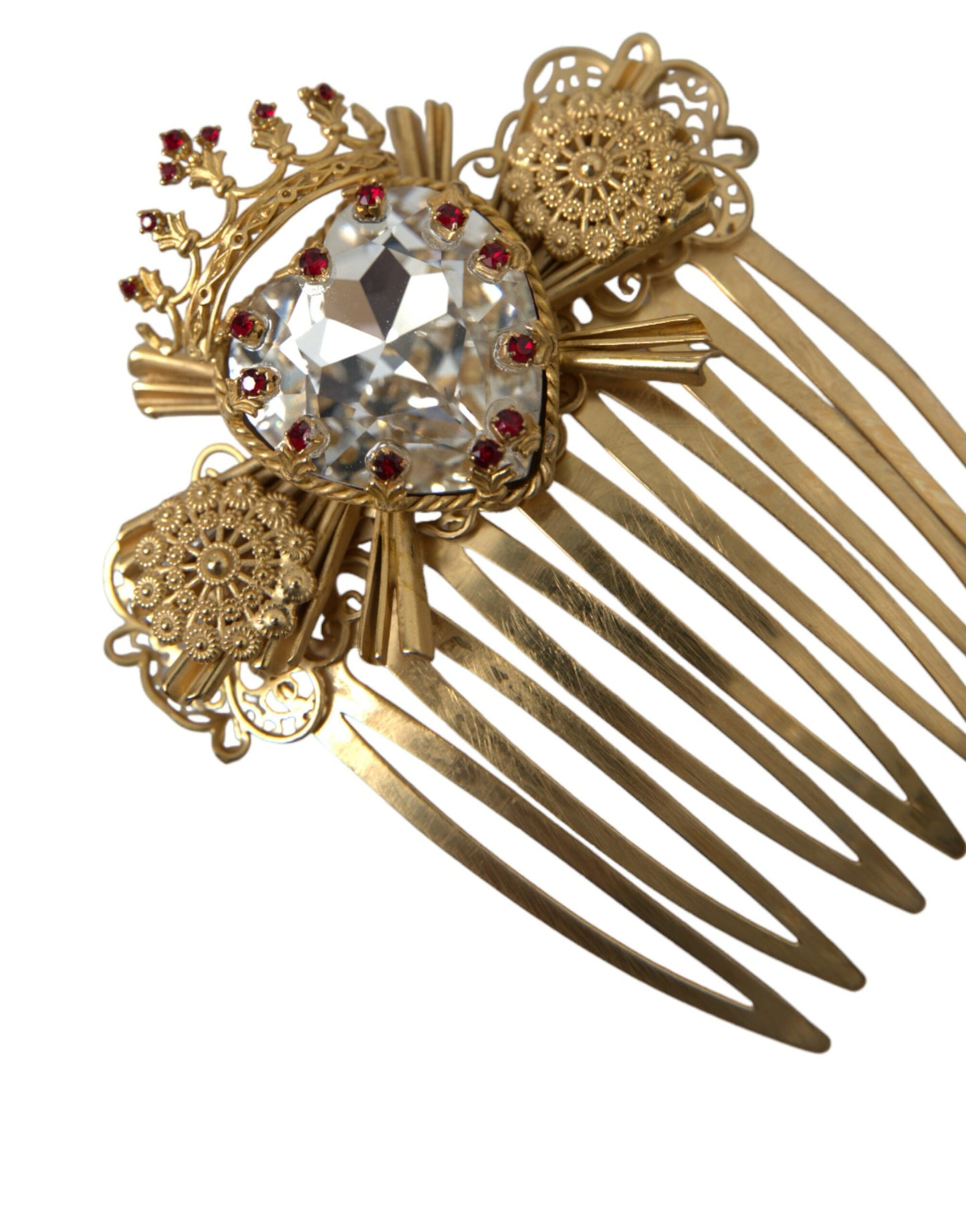 Gold Brass Crystal Heart Women Hair Comb