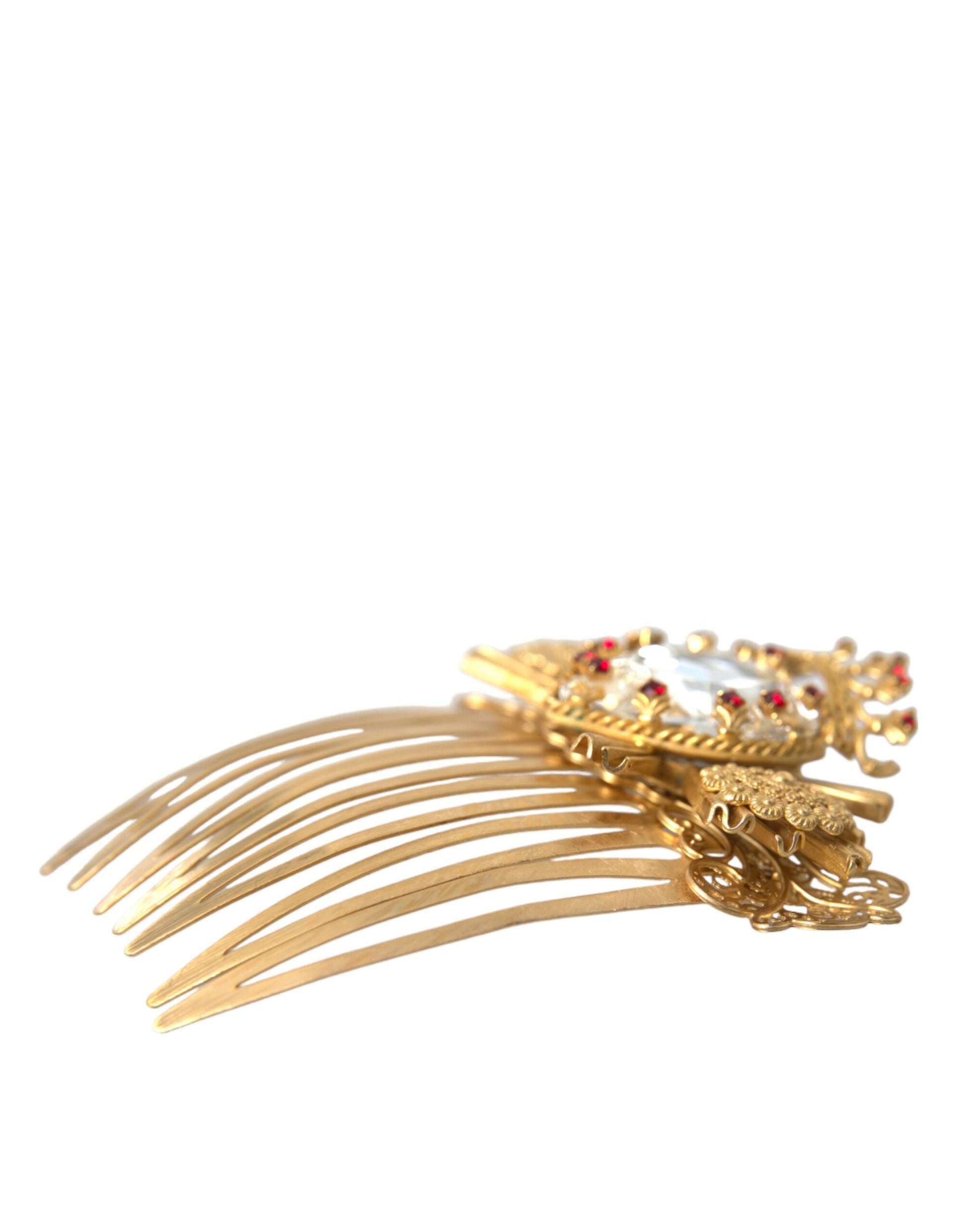 Gold Brass Crystal Heart Women Hair Comb