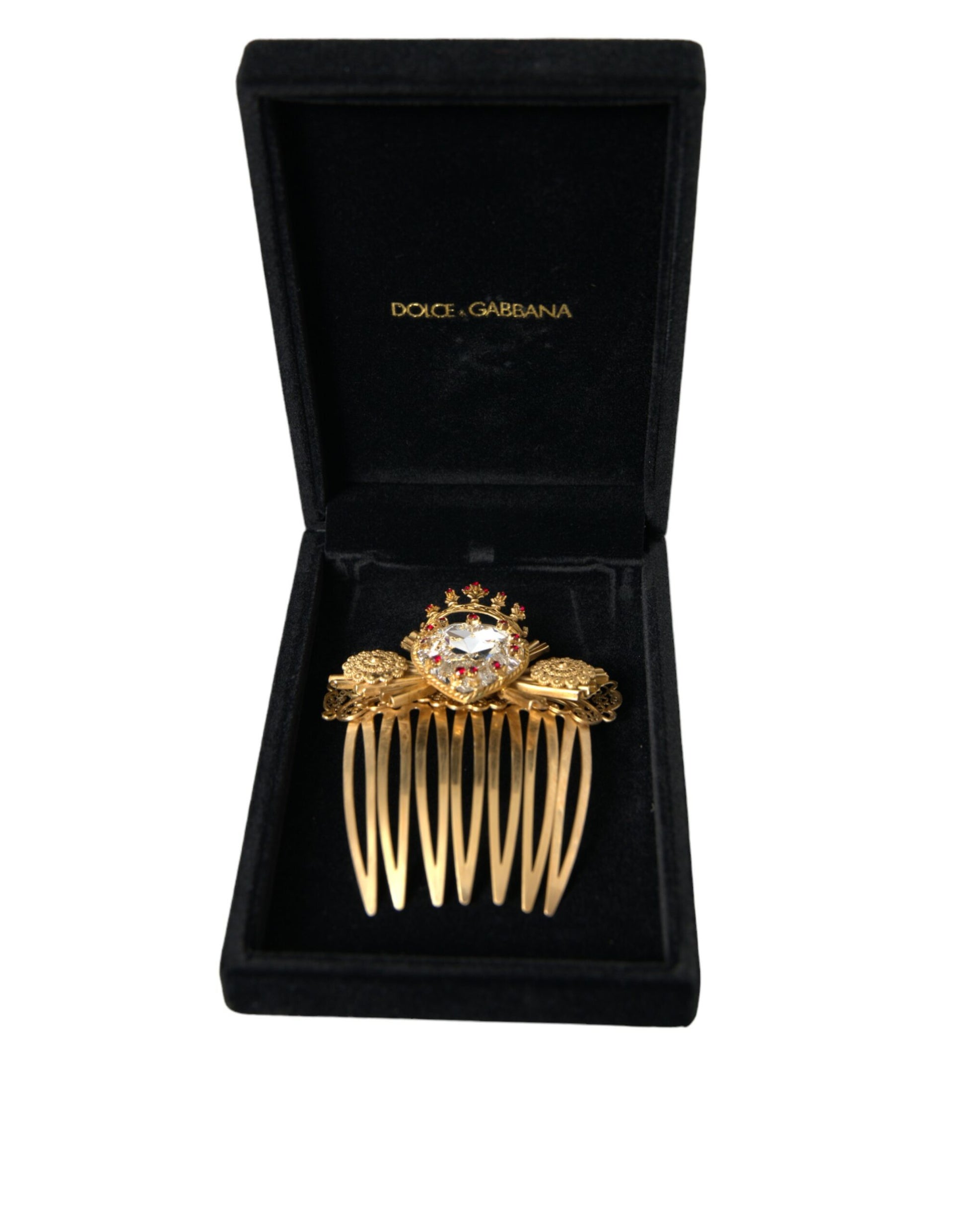 Gold Brass Crystal Heart Women Hair Comb