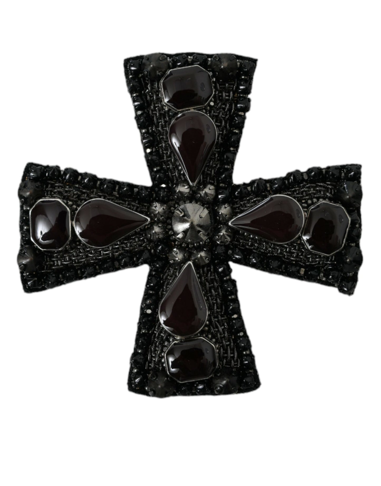 Black Crystals Embellished Cross Pin Brooch