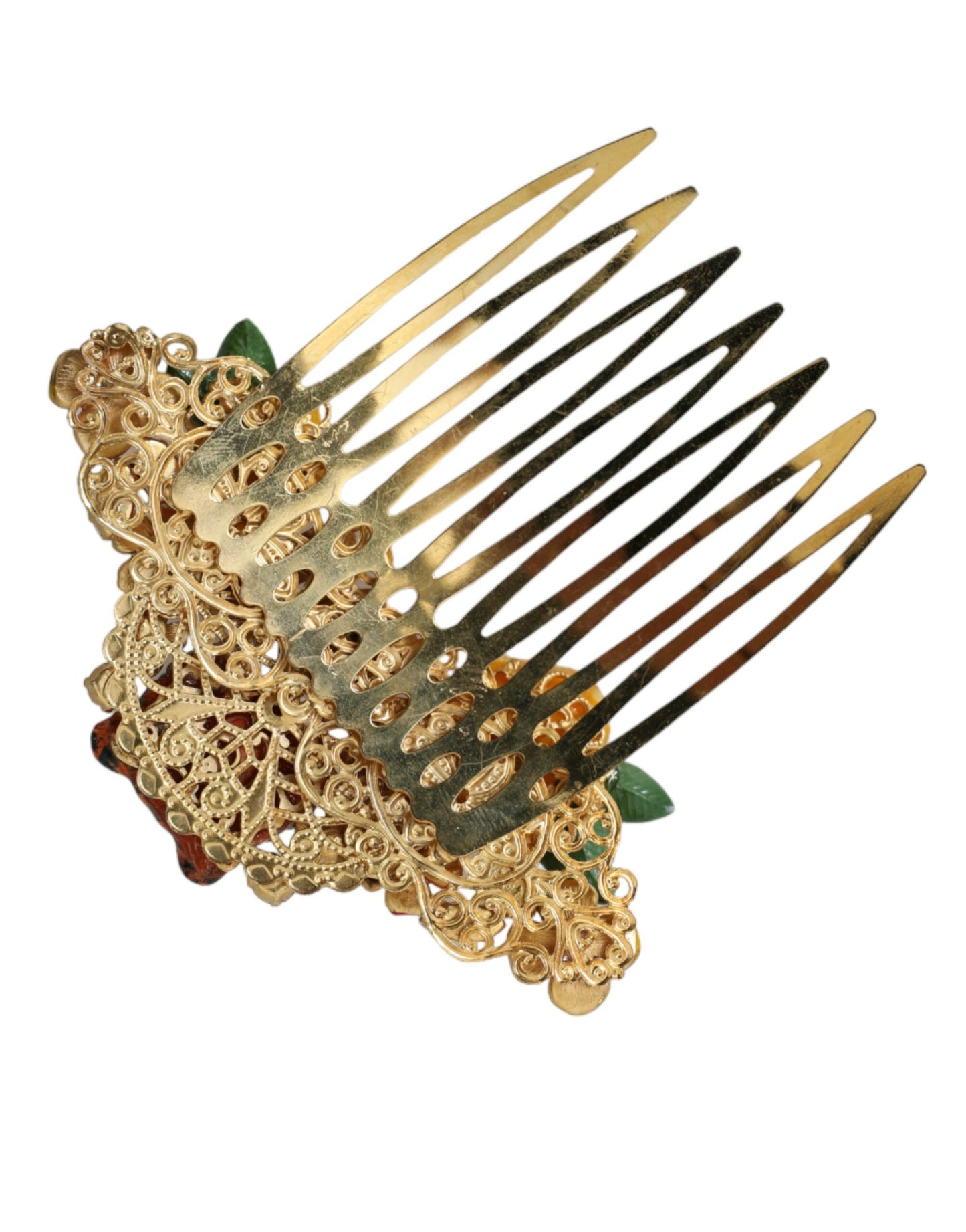 Gold Brass Crystal Leopard Floral Hair Comb