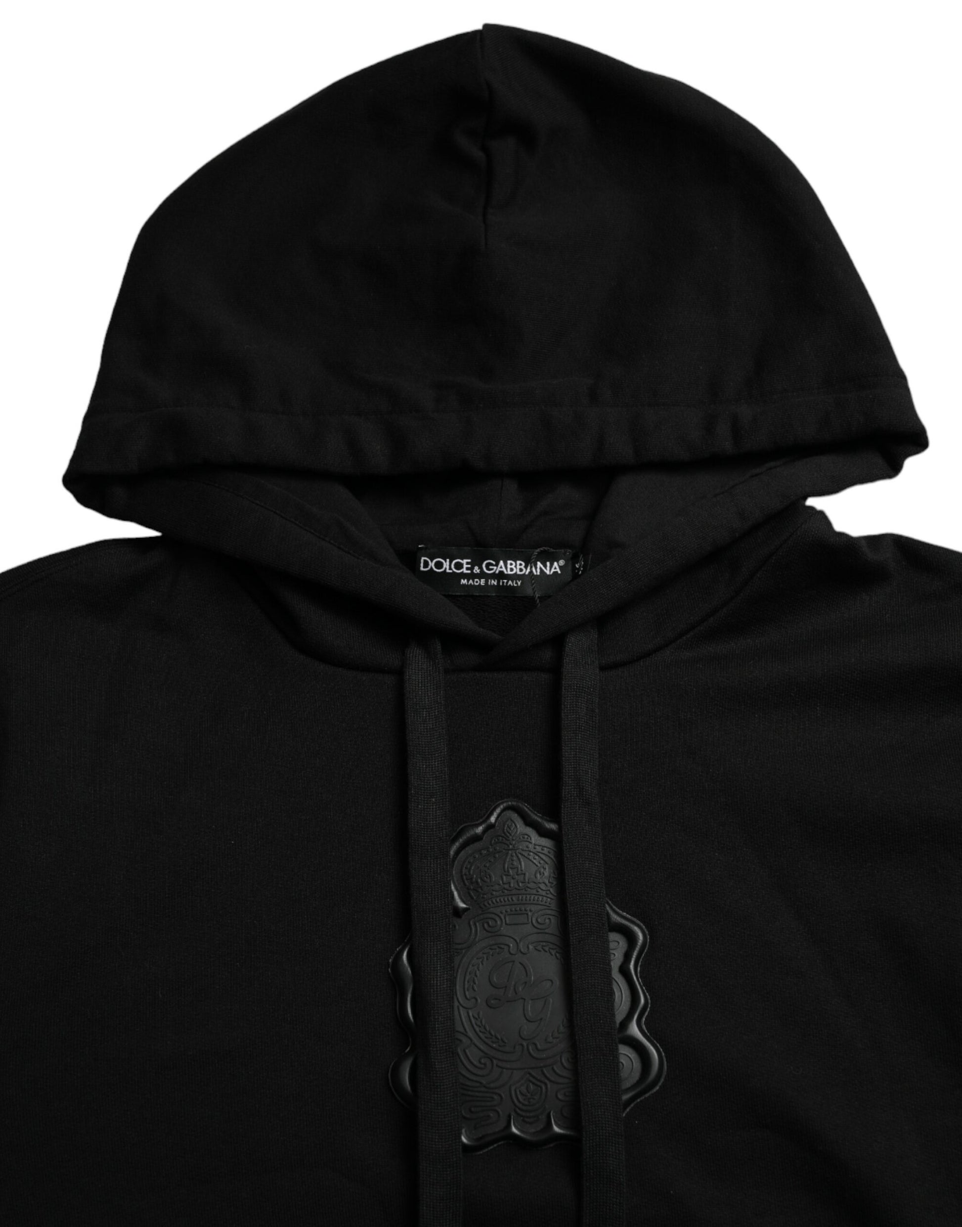 Black Cotton Hooded Pullover Sweater