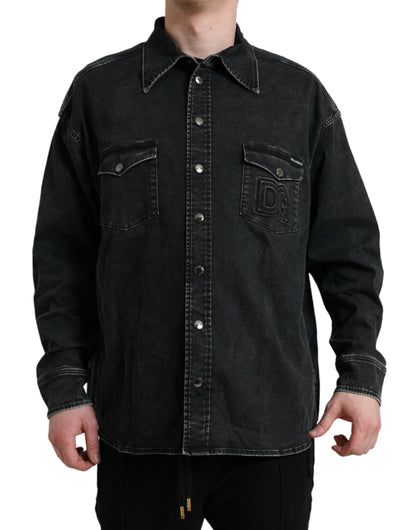 Black Cotton Long Sleeve Denim Casual Shirt