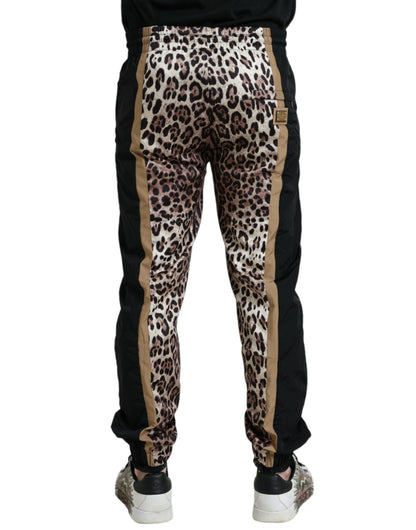 Brown Leopard Print Polyester Jogger Pants