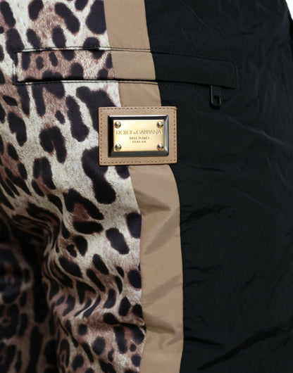 Brown Leopard Print Polyester Jogger Pants