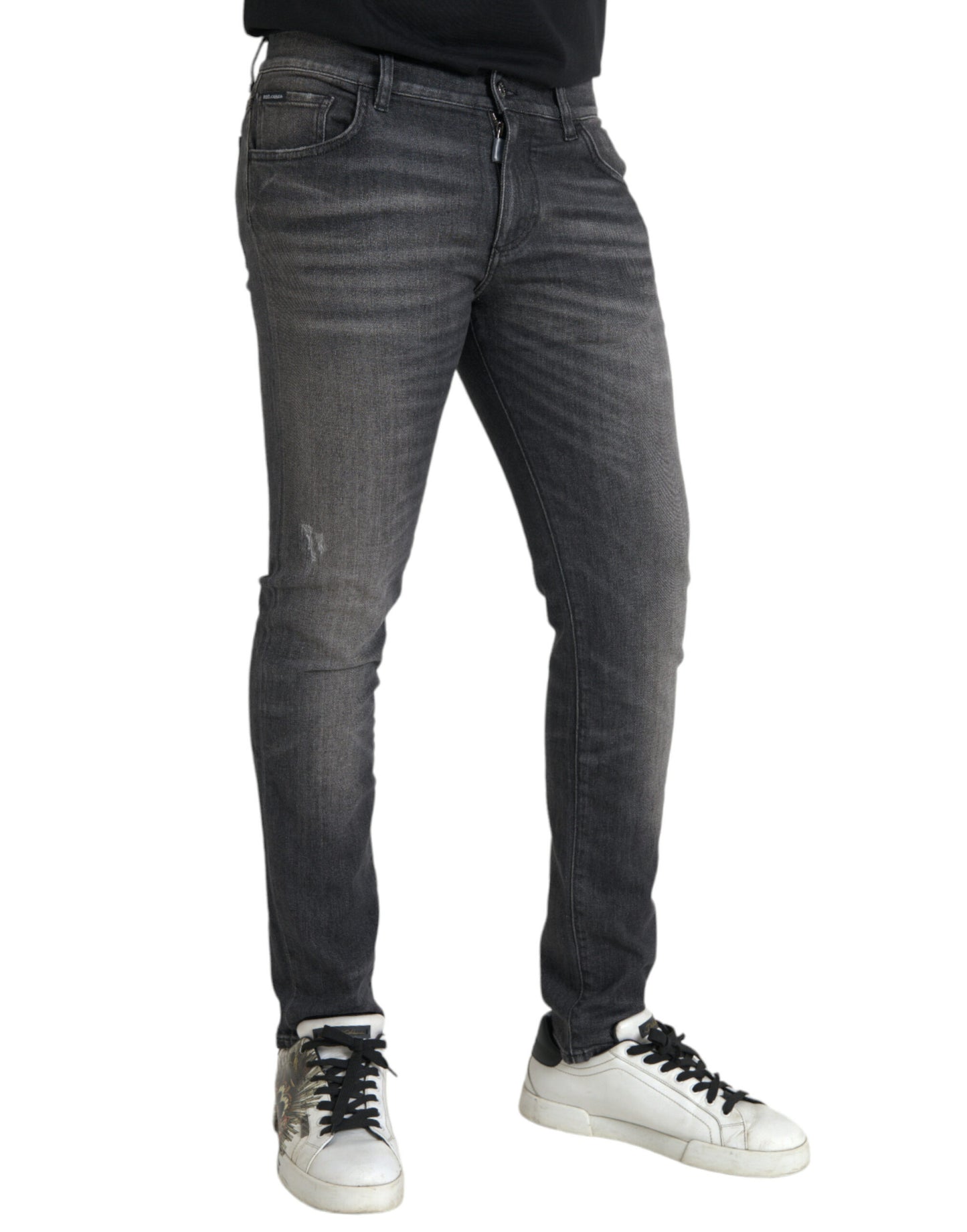 Gray Washed Cotton Stretch Skinny Denim Jeans