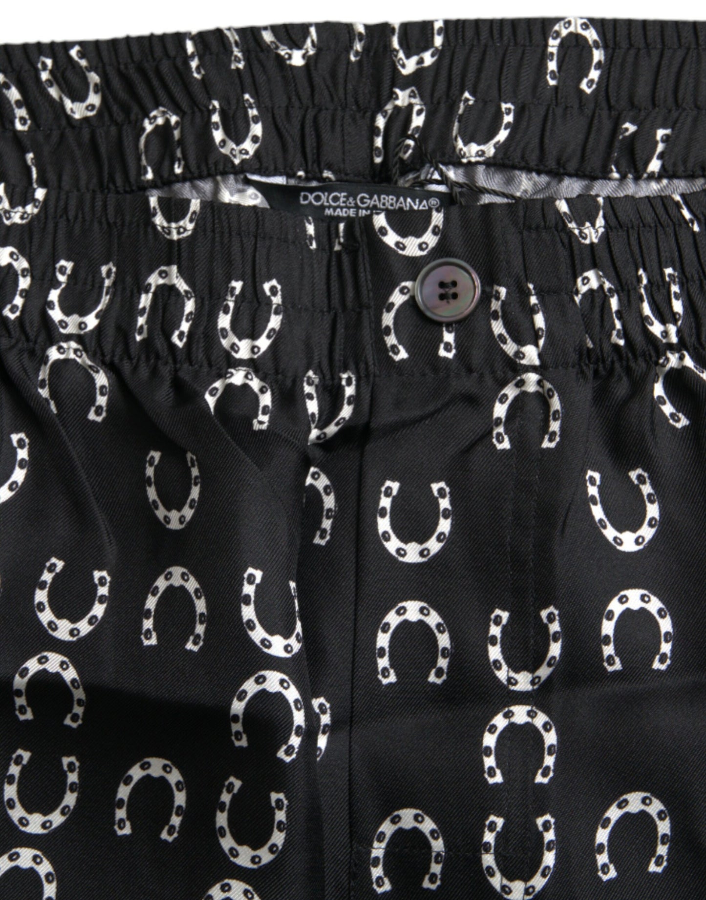 Black Horseshoe Print Silk Pants