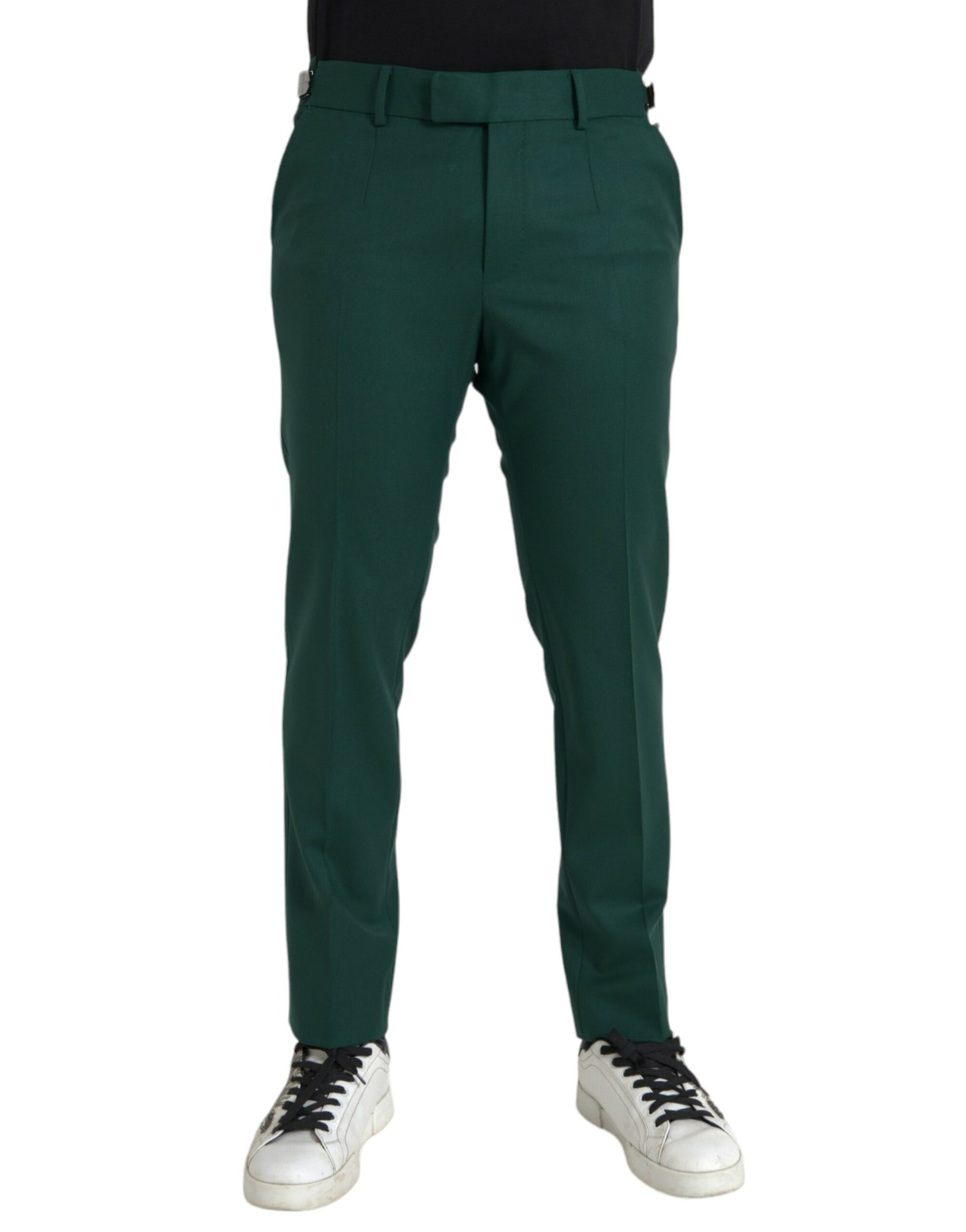 Green Wool Men Slim Fit Chino Pants