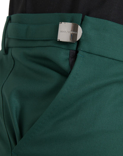 Green Wool Men Slim Fit Chino Pants