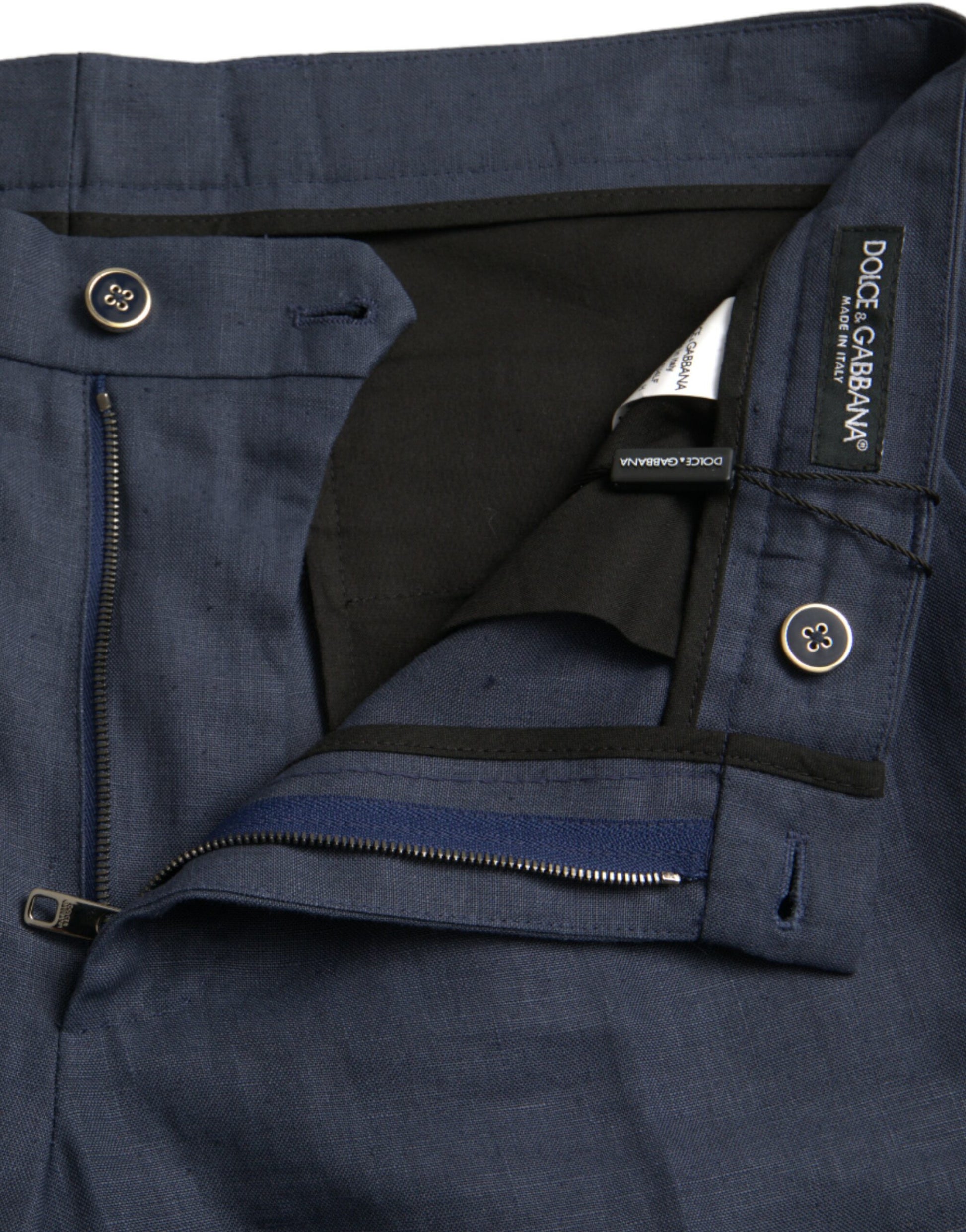 Navy Blue Linen Men Slim Dress Pants