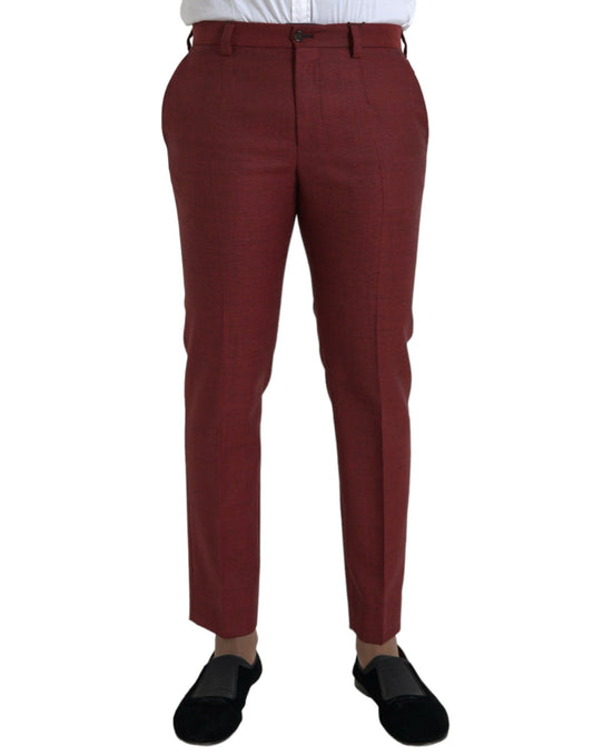 Maroon Wool Men Skinny Dress Pants