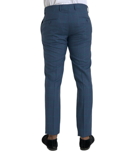 Blue Checkered Wool Men Dress Pants