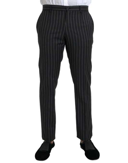 Black Striped Wool Skinny Dress Pants