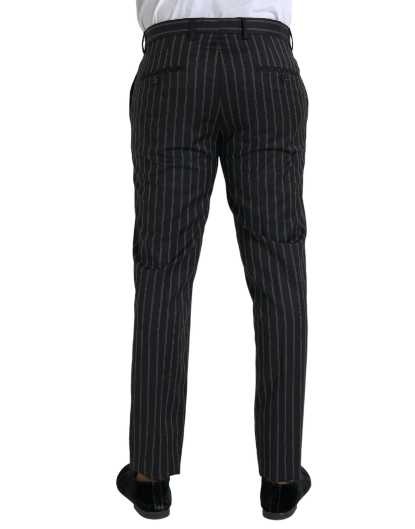 Black Striped Wool Skinny Dress Pants