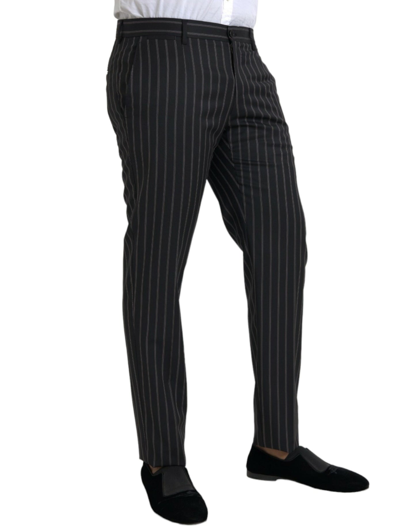 Black Striped Wool Skinny Dress Pants