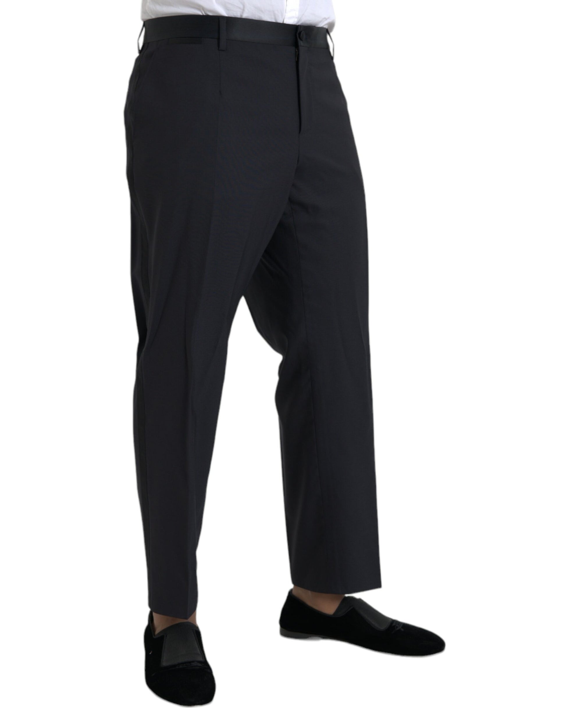 Blue Wool Men Skinny Dress Pants