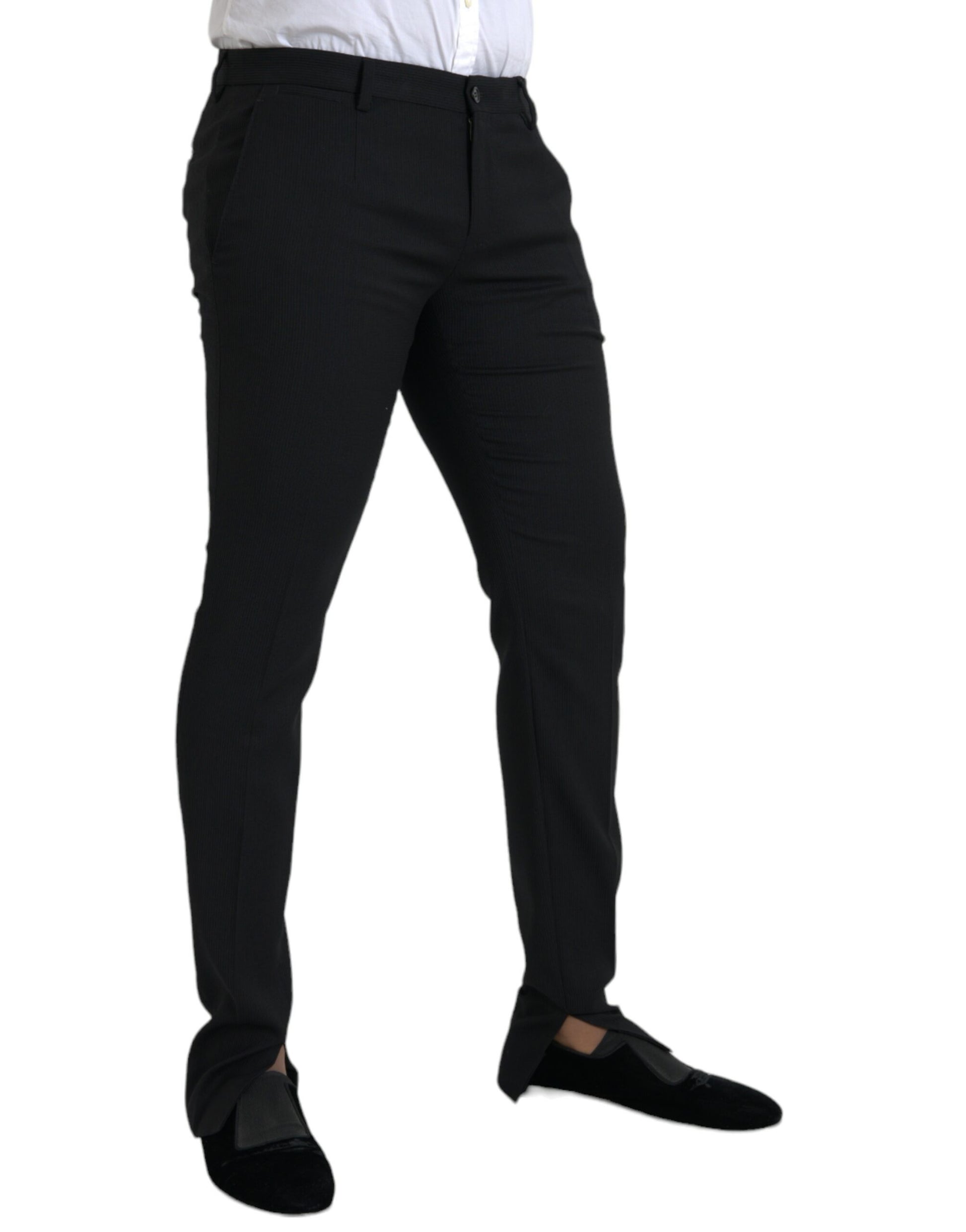 Black Wool Stretch Men Skinny Pants