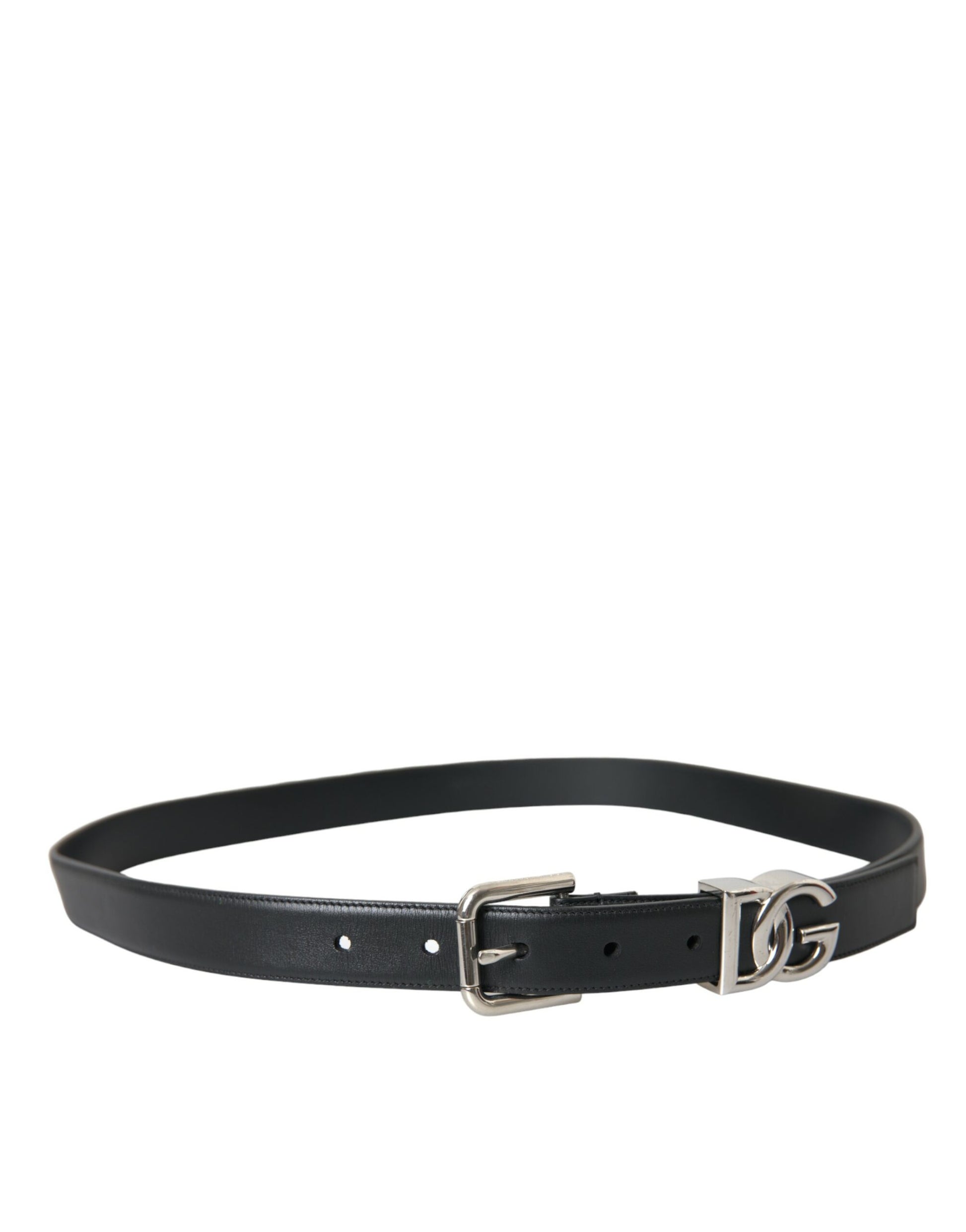 Black Leather Silver Metal Buckle Belt Men