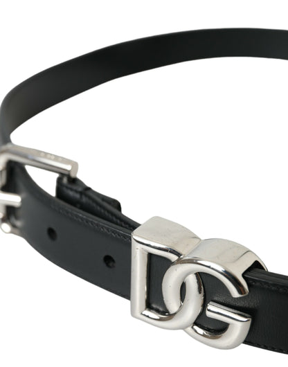 Black Leather Silver Metal Buckle Belt Men